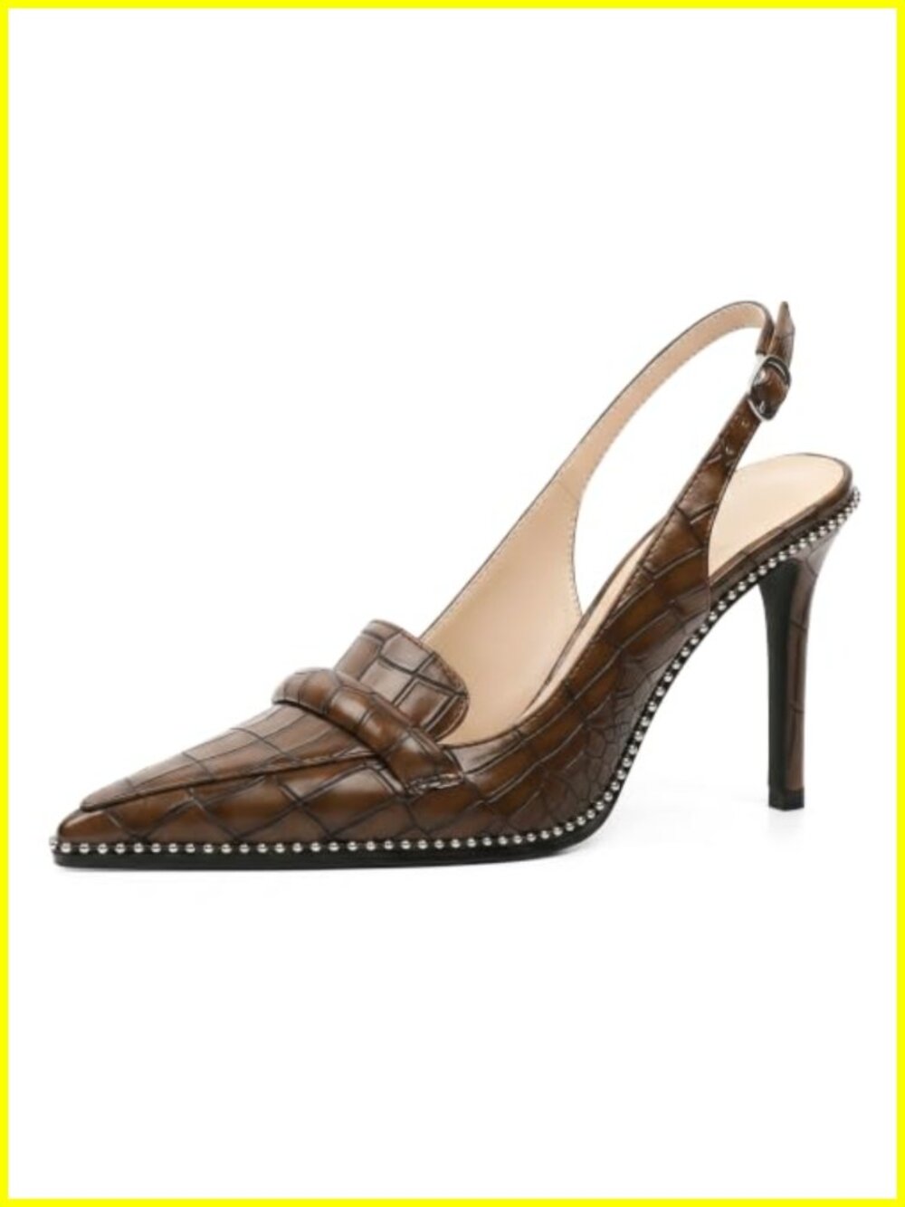 Esvowido Women's Slingback Stiletto Heels Pointed Toe Pumps Beaded Dress Shoes